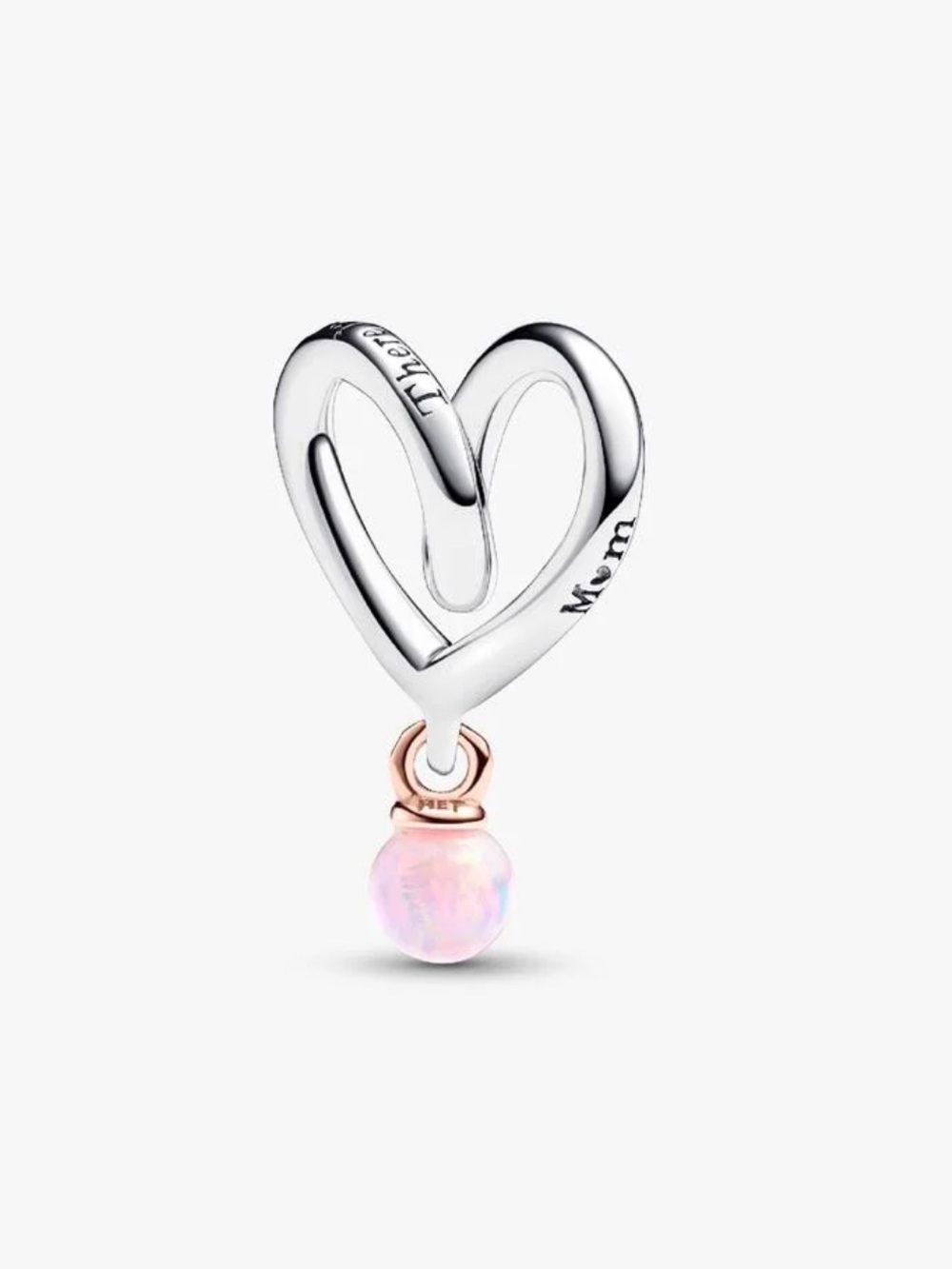 925 Two Tone Wrapped Heart Dangle Charm Pink Opal Love Charm